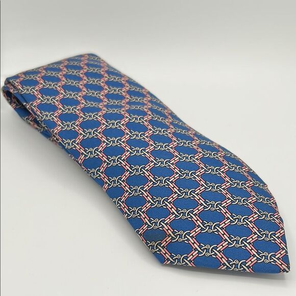 Hermes Blue and Red Geometric Silk Tie 7524 IA - Picture 1 of 6
